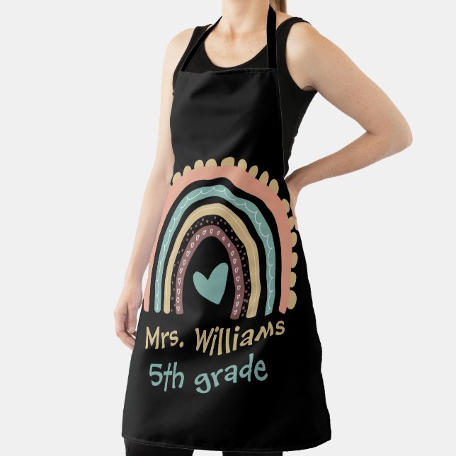 Custom Modern Cute Rainbow Teacher Apron (Insitu)