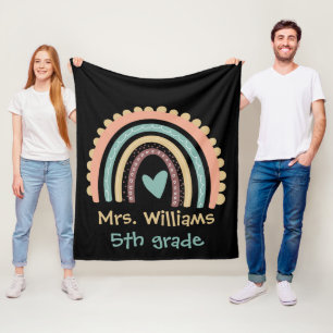 Custom Modern Cute Rainbow Teacher Fleece Blanket