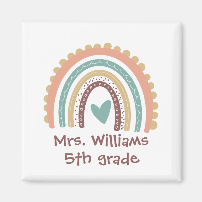 Custom Modern Cute Rainbow Teacher Magnet (Front)