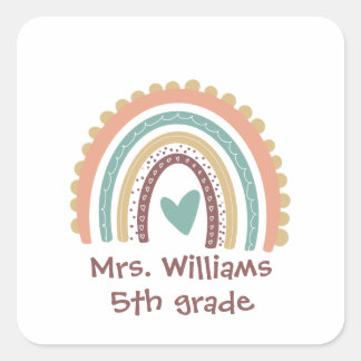 Custom Modern Cute Rainbow Teacher Square Sticker