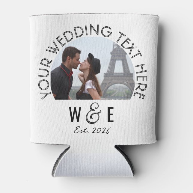 Custom Modern Deco Text Can Cooler Wedding Favours (Front)