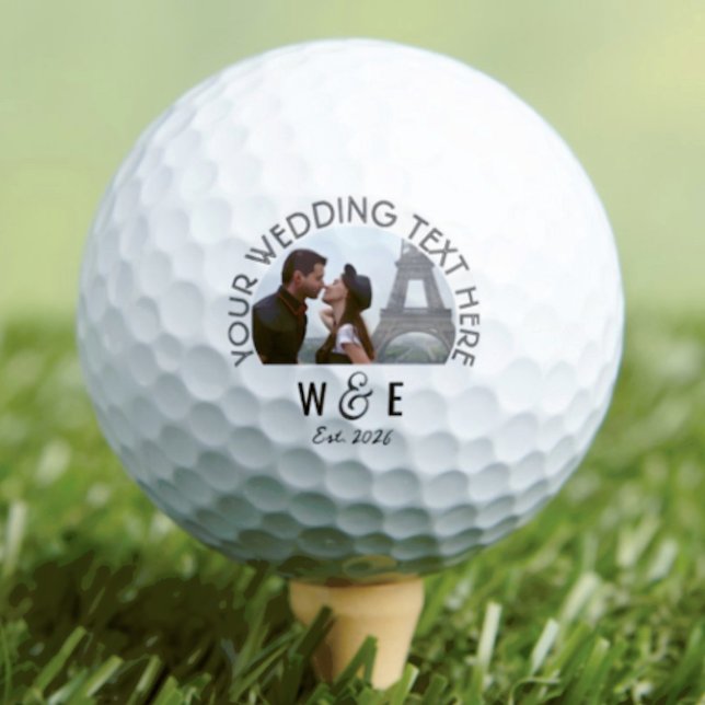 Custom Modern Deco Text Golf Ball Wedding Favours (Custom Monogram Photo Modern Art Deco Text Golf Ball Wedding Favors)