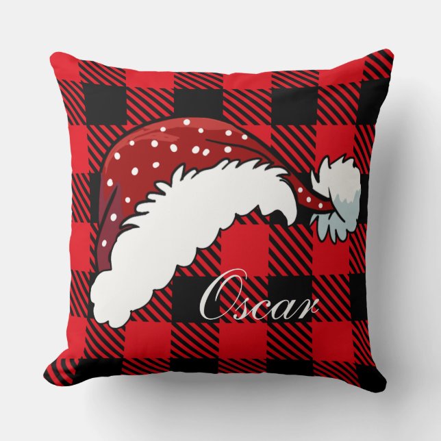 Custom Modern design Santa hat on tartan pattern Cushion (Front)