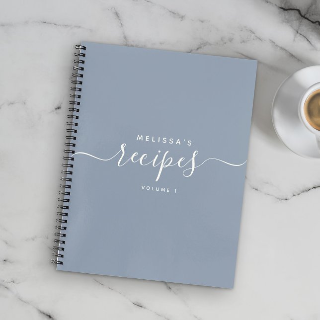 Custom Modern Dusty Blue Elegant Script Recipe Notebook (Creator Uploaded)