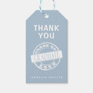 Custom Modern Dusty Blue Graduate Thank You Gift Tags