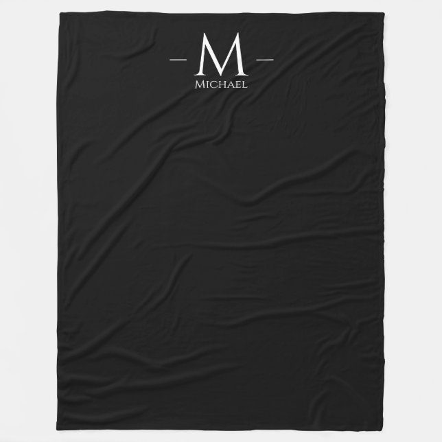 Custom Modern Elegant Black Large Monogram Fleece Blanket (Front)