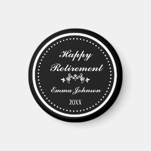 Custom Modern Elegant Black&White Happy Retirement Magnet