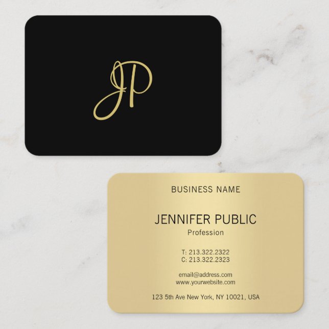 Custom Modern Elegant Gold Monogram Template Business Card (Front/Back)