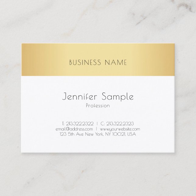 Custom Modern Elegant Gold White Simple Template Business Card (Front)