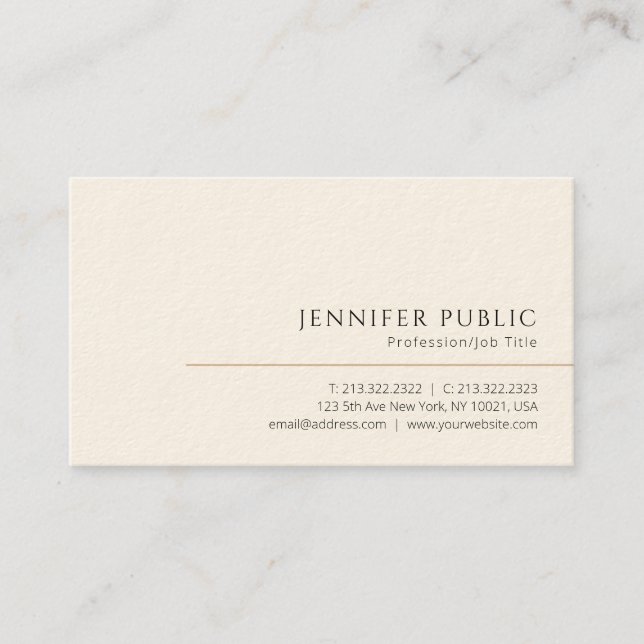 Custom Modern Elegant Luxe Signature Cream Business Card (Front)