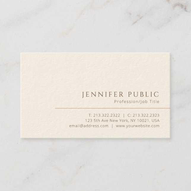 Custom Modern Elegant Luxurious Signature Cream Business Card (Front)