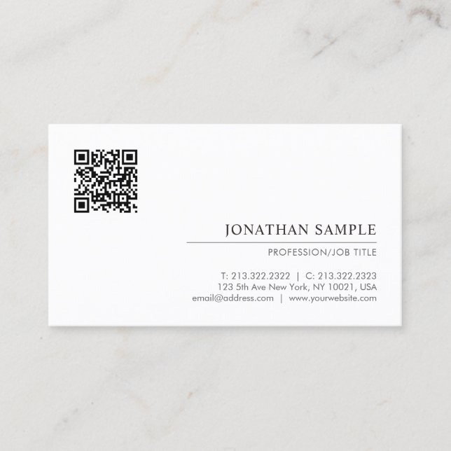 Custom Modern Elegant Minimal Template QR Code Business Card (Front)