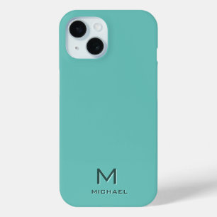 Custom Modern Elegant Monogram Template Light Teal iPhone 15 Case
