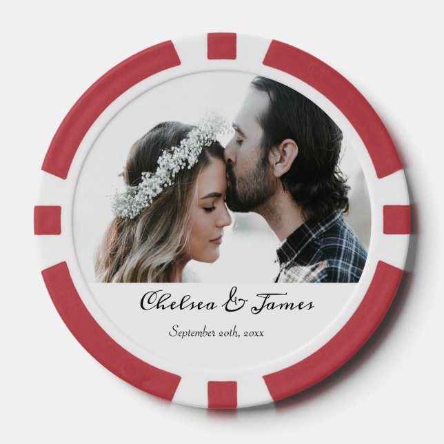 Custom Modern Elegant Photo Calligraphy Script  Poker Chips (Front)