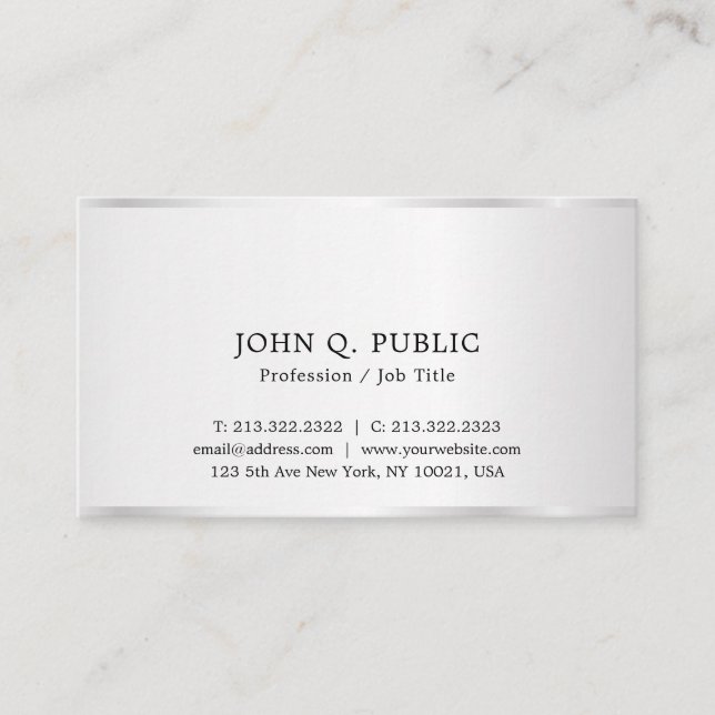 Custom Modern Elegant Professional Faux Silver Business Card (Front)