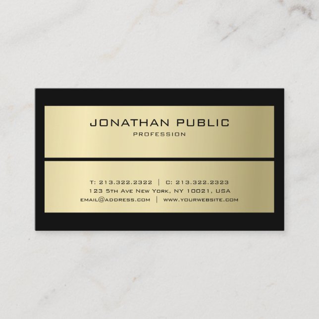 Custom Modern Elegant Simple Black & Gold Template Business Card (Front)