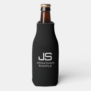 Custom Modern Elegant Simple Black White Monogram Bottle Cooler