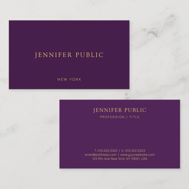 Custom Modern Elegant Trendy Purple Luxurious Business Card (Front/Back)