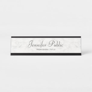 Custom Modern Elegant White Marble Hand Script Desk Name Plate