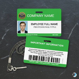 Custom Modern Employee With Photo, Barcode, Logo ID Badge