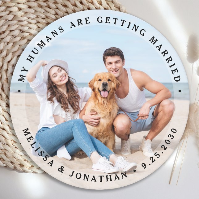 Custom Modern Engagement Pet Wedding Dog Photo Round Paper Coaster (Creator Uploaded)