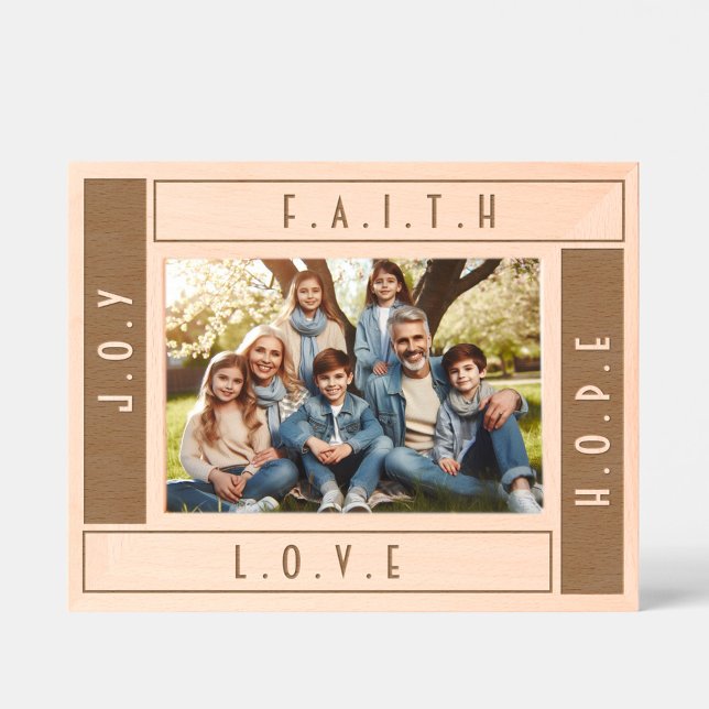 Custom Modern Faith Love Hope and Joy Typography Etched Frames (Family Faith Hope Love and Joy Photo Frame)