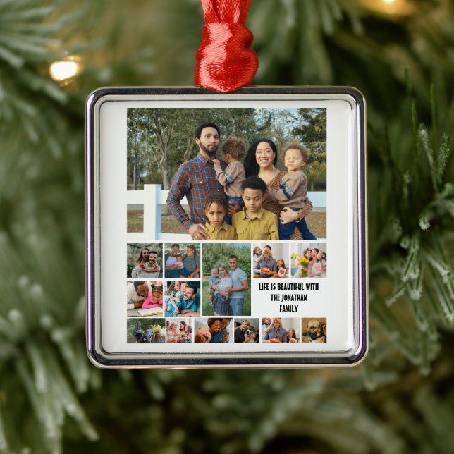 Custom Modern Family 14 Photo Collage Template Metal Tree Decoration (Tree)