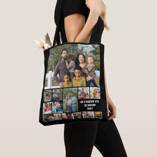 Custom Modern Family 14 Photo Collage Template Tote Bag (Close Up)