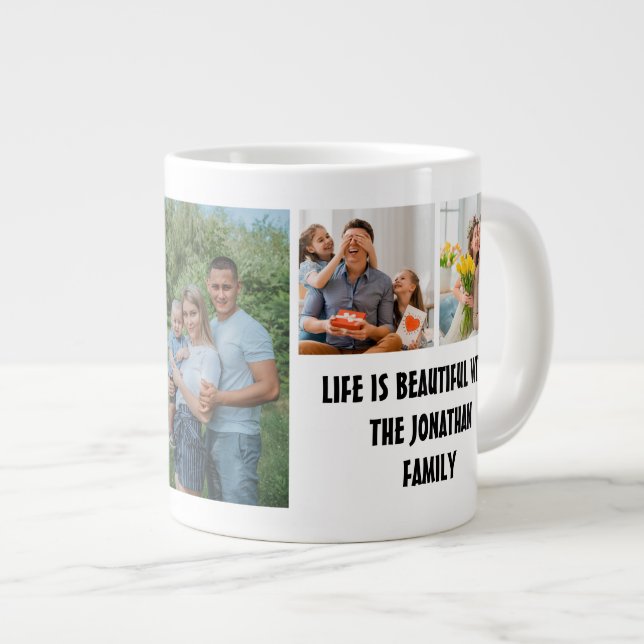 Custom Modern Family 7 Photo Collage Template Large Coffee Mug (Front Right)
