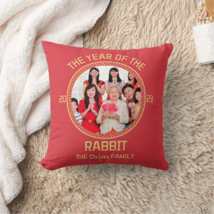 Custom Modern Family Chinese New Year Photo Cushion