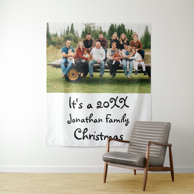 Custom Modern Family Christmas photo Tapestry (In Situ)