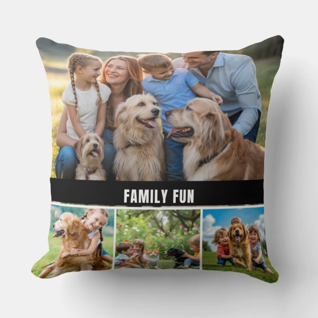 Custom Modern FAMILY FUN Photo Collage Cushion (Front)