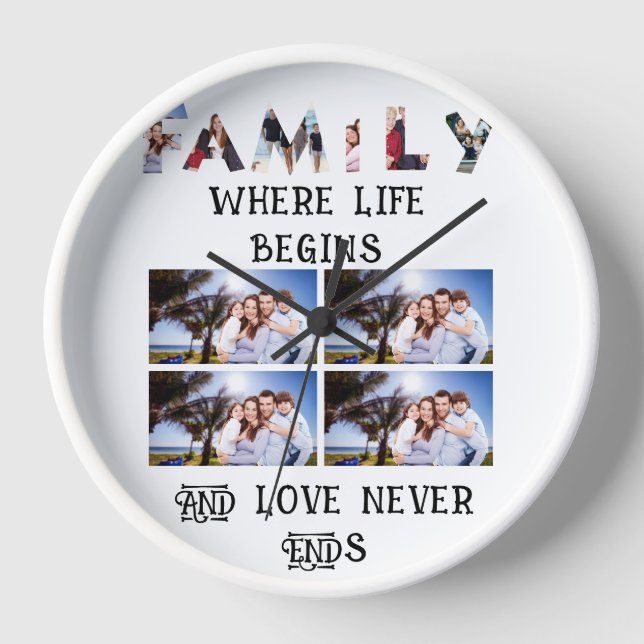 Custom Modern Family Love 10 Photo Collage  Clock (Front)