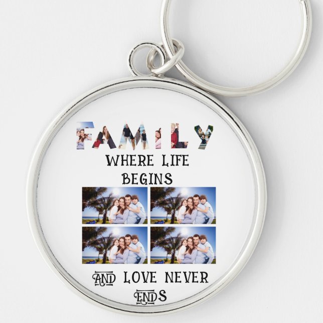 Custom Modern Family Love 10 Photo Collage  Key Ring (Front)