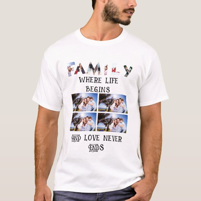 Custom Modern Family Love 10 Photo Collage T-Shirt (Front)