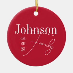 Custom Modern Family Name Christmas Ceramic Tree Decoration