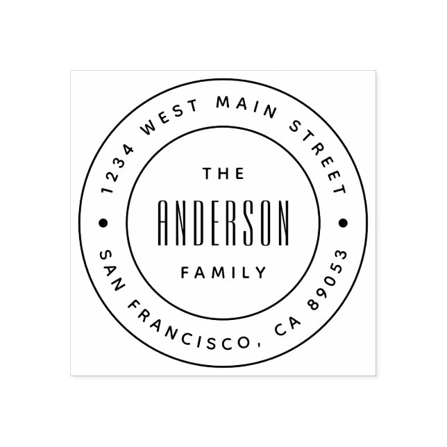Custom Modern Family Name Round Return Address Rubber Stamp (Imprint)