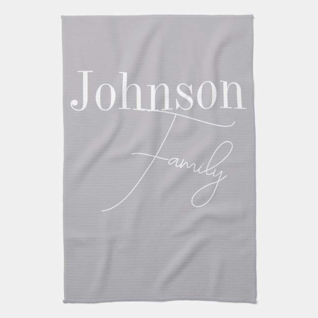 Custom Modern Family Name Tea Towel (Vertical)