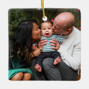 Custom Modern Family Photo Christmas Holiday Ceramic Ornament