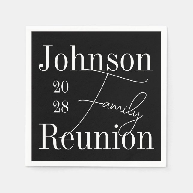 Custom Modern Family Reunion Party Black and White Napkin (Front)
