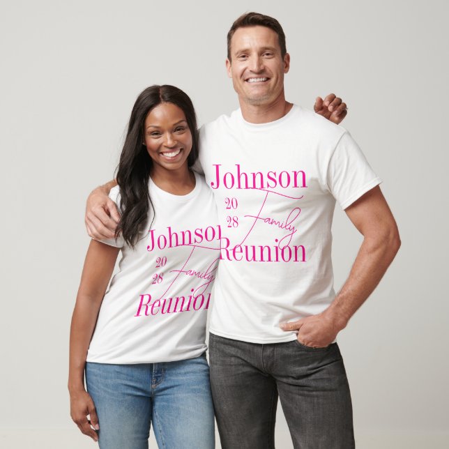 Custom Modern Family Reunion Party Hot Pink T-Shirt (Unisex)