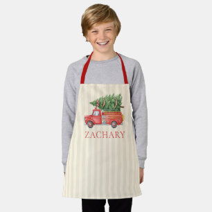 Custom Modern Firefighter Christmas Fire Truck Apron