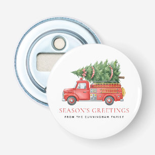Custom Modern Firefighter Christmas Fire Truck Bottle Opener