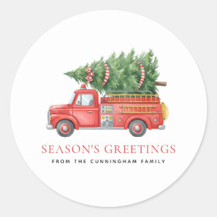 Custom Modern Firefighter Christmas Fire Truck Classic Round Sticker