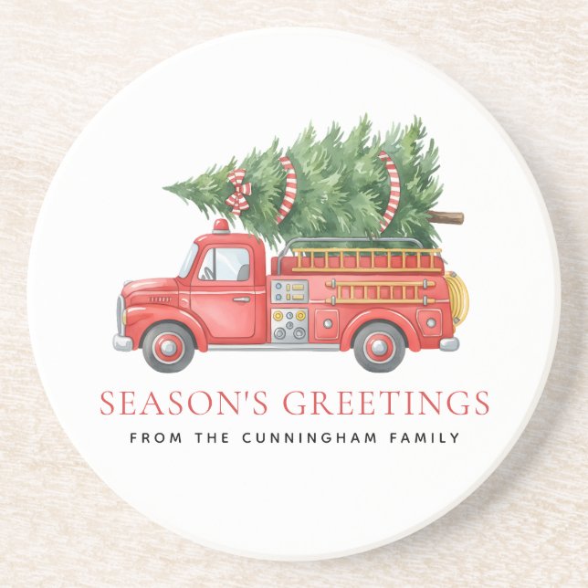 Custom Modern Firefighter Christmas Fire Truck  Coaster (Front)