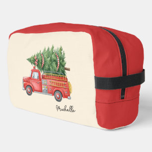 Custom Modern Firefighter Christmas Fire Truck Dopp Kit