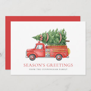 Custom Modern Firefighter Christmas Fire Truck Holiday Card