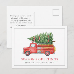 Custom Modern Firefighter Christmas Fire Truck Holiday Postcard