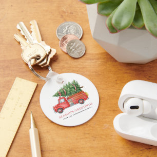 Custom Modern Firefighter Christmas Fire Truck Key Ring