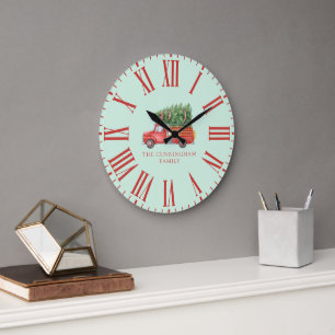 Custom Modern Firefighter Christmas Fire Truck  Large Clock
